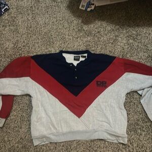 Fit for Life sweater, navy blue, red & white pattern very comfy fits like a s/m